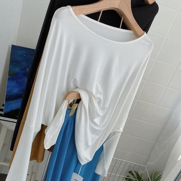 莫代爾垂感大圓領長袖T恤女寬松薄款蝙蝠袖罩衫舞蹈瑜伽服防曬衣