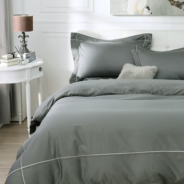 雙人兩用被套/美國棉授權品牌 300織 純色刺繡 / 氣質灰 [鴻宇] 台灣製 - 2101