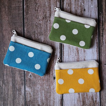 帆布零錢包 // 點點白 // 手工限量