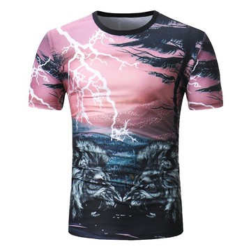 FINDSENSE H1 2018 夏季 新款 創意設計 霸氣 虎頭 圖案 印花 休閒 圓領 短袖 T恤 潮流 時尚 男