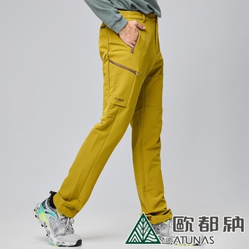【ATUNAS 歐都納】男款SOFTSHELL抗風彈性長褲A1PA2316M棕黃/內輕保暖磨毛/透氣防潑水/登山健行