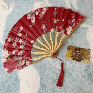 台灣現貨 貓熊繽雰 櫻虹 和風配色摺扇 日系復古和服浴衣搭配 古風和風 Lolita百搭款 女小扇水墨復古搭白晝夢花牌紅