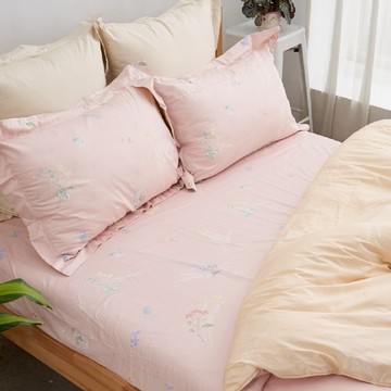 床包組-內含床包+枕套 /純粹好棉100%無異纖精梳純棉 /02011菲麗絲(粉)