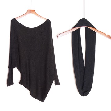 春女裝通勤不對稱兩件套長袖圓領純色毛衣外穿時尚