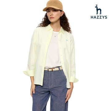 【HAZZYS】女款黃色透氣亞麻質感寬鬆剪裁活潑設計長袖襯衫 YBXKA050