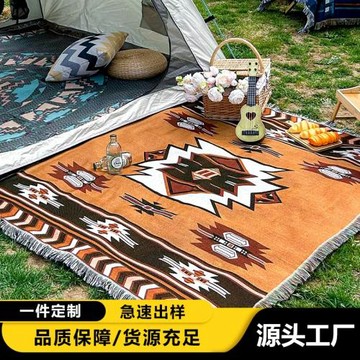 跨境外貿露營毯防潮野餐墊提花掛毯ins風沙發巾線毯多功能沙發毯