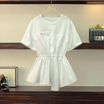 品牌折扣店商場專柜撤柜女裝尾貨清倉夏裝遮肉收腰拼接短袖T恤女