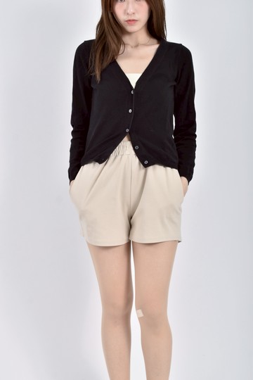 (S) anna修身短版棉質純棉針織排扣黑色外套