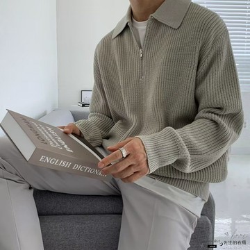 ✨限時惠購⚡ 毛衣長袖 翻領 針織衫 毛衣 男款 外搭 日係 休閒 純色 百搭 慵懶風 寬鬆 長袖 冬季 2026