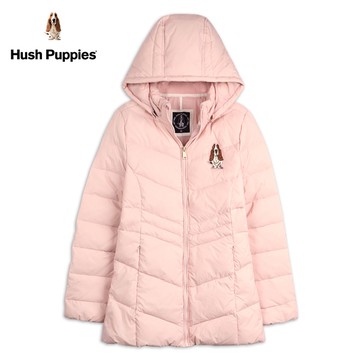 Hush Puppies 外套 女裝刺繡狗帽可拆連帽羽絨中長版外套