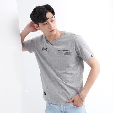 潮流運動風簡單印字TEE(麻灰)-男