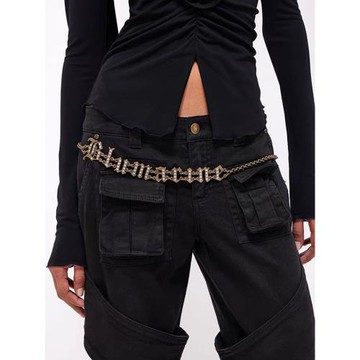 小眾設計師款復古做舊金字母腰鏈女2024新款爆款辣妹朋克閃鉆腰帶