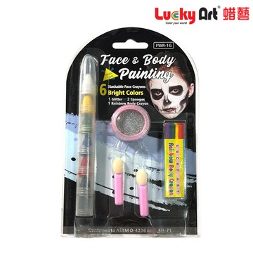 萬聖節,聖誕節,變裝派對必buylucky art彩虹條亮粉多節6色人體彩繪組合包 人體彩繪筆