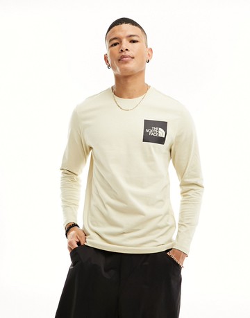 The North Face Fine logo long sleeve t-shirt in stone-Neutral