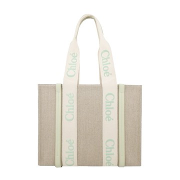 [平輸版]Chloe Woody tote bag帆布托特包(中號/淺綠 )真品平輸