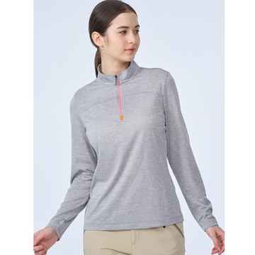 Wildland荒野-女彈性輕量麻花吸排拉鍊長袖衣-麻灰色