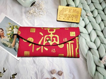 單層紅包袋-薄棉布燙金款福祿滿字布紅包袋-存摺袋-手作布紅包袋-