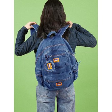 YIZISTORE水洗牛仔雙肩包女高中學生書包文藝男大學生電腦背包潮