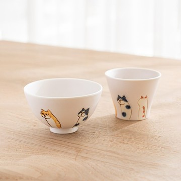 【日本製】六貓飯碗茶杯組 粉紅 /金照堂/禮盒