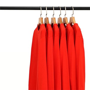 大紅色重磅250g厚實純棉圓領長袖T恤男女純色寬松全棉體恤大碼