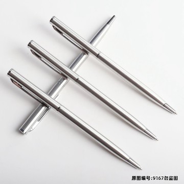臺灣🚍8H出🉑金屬圓珠筆旋轉式油性筆不銹鋼材質中油筆辦公文具用品細桿銀色筆 RZIE