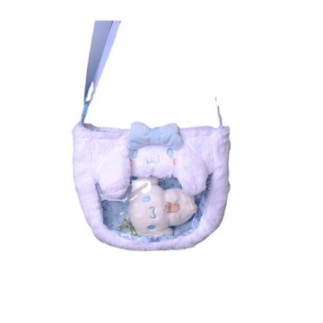 新款可愛透明PVC三麗鷗庫洛米美樂蒂玉桂狗毛絨玩偶公仔斜挎包女