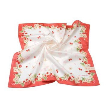 Laura Ashley 英式鄉村草莓花卉品牌圖騰LOGO大帕領巾(白底/粉紅系/58CM)