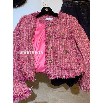 小香風玫紅色名媛高級感短款外套