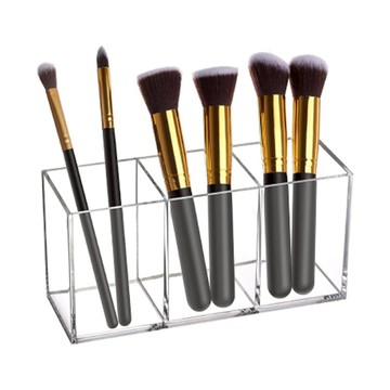 AHOYE 無印風透視分隔收納筆筒/化妝盒/桌上收納盒/置物盒/刷具盒 3格  透明色  1個