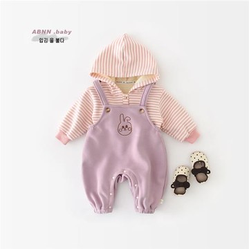 嬰兒秋冬背帶褲衛衣套裝女寶寶超萌可愛加絨上衣連體褲子兩件套