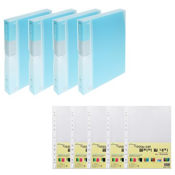 ECO Chungwoon A4 PP透明文件夾套裝 60頁4件裝 + 0.8T補充頁100張  天藍色  1組