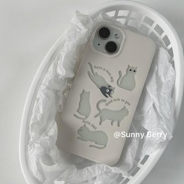 向日的漿果ins風小眾簡約可愛鏤空小貓咪插畫雙層適用蘋果16proMax手機殼iphone15promax/14/13/12保護套防摔