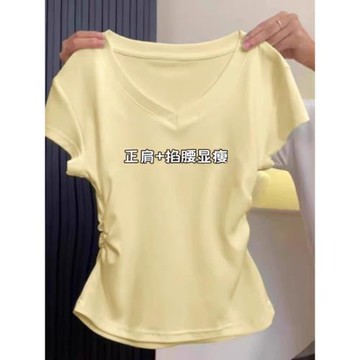 大碼微胖休閑短袖t恤女裝2025新款夏季正肩體恤胖MM遮肉顯瘦上衣