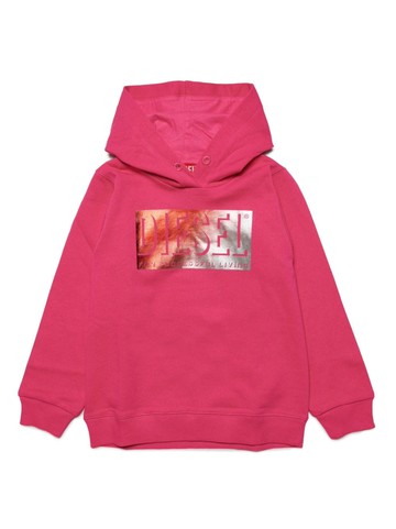Diesel Kids - logo-flocked cotton hoodie - kids - Cotton - 6 yrs - Red
