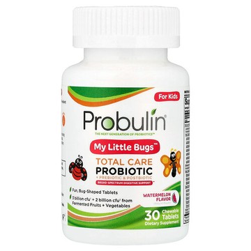 Probulin, My Little Bugs™，兒童全護理益生菌 + 益生元和益生素，西瓜味，30 片咀嚼片