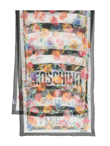 Moschino - floral-print striped scarf - unisex - Silk - One Size - Black