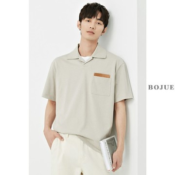 重磅短袖POLO衫男夏季貼標設計感華夫格 韓版寬松廓形半袖翻領t恤