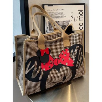 大學生上課通勤包包女大容量時尚千鳥格托特包帆布單肩手提媽咪包