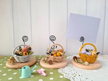 手作紙藤乾燥花籃 便條memo夾