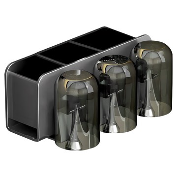 FAmILyLIFE 生活 航太鋁免打孔3杯3槽牙刷置物架 免釘膠 A-244-G 牙刷架21 x 10 x 9cm 杯 直徑6.8cm 高10cm 530g  神秘灰  1組