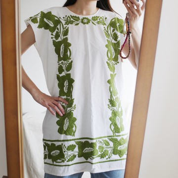 Vintage 墨西哥手工雙面刺繡直身長版上衣