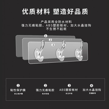 臺灣低價🍎透明免釘掛鉤三連衣帽鉤收納神器牆上粘貼式耐用簡約家用室內自粘MZ