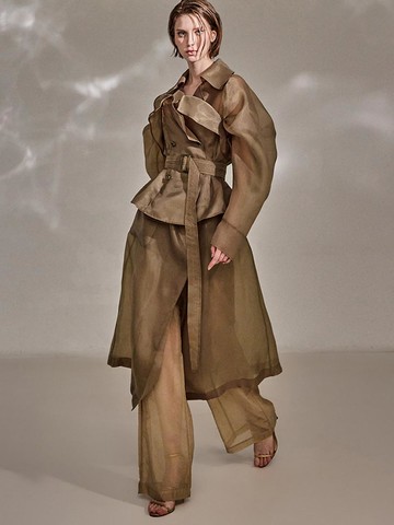 Bustier Set Adjustable Belt Trench Coat (MBD42O2JK004)