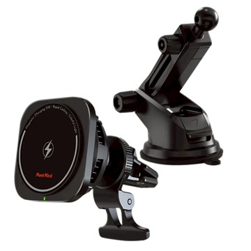 Meet Mind 15W 磁吸無線充電散熱車架 iPhone/安卓手機通用 RGB燈效 N52磁鐵  icar-03b  黑色