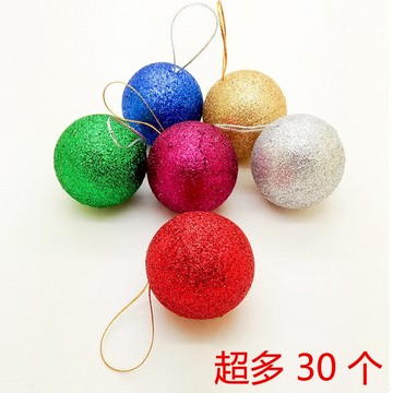 圣誕粘粉泡沫球金銀紅藍梅紅綠6色包裝456三個尺寸帶繩圣誕樹掛件