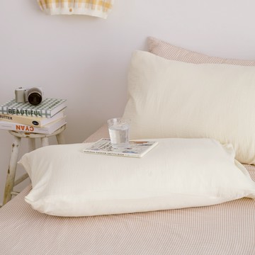 翔仔居家 雙層紗 枕套組(2入)【繫心米】枕頭套 信封式枕套 長絨棉 二重紗 素色枕套 日系簡約 純棉枕套