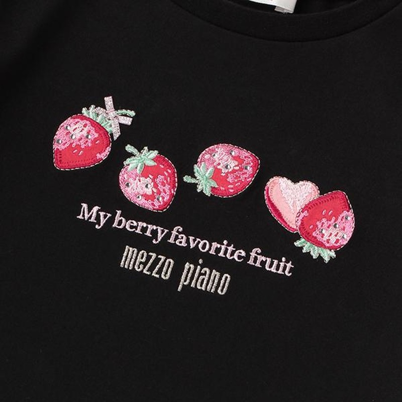 メゾピアノ(mezzo piano)イチゴアップリケ半袖Ｔシャツ【O_50