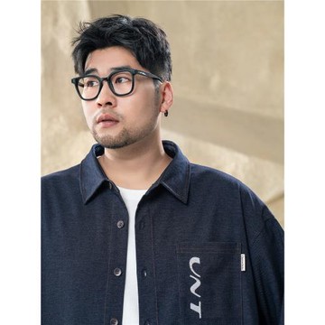 黑勁大碼男裝春季水洗印花牛仔襯衫胖子男加肥加大寬松休閑外套潮