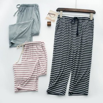 簡約條紋~珠家美緒純色莫代爾睡褲女款夏季薄款大碼七分褲家居褲