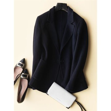 秋冬新款修身手工雙面羊毛呢小西裝呢子外套闊腿九分褲套裝女